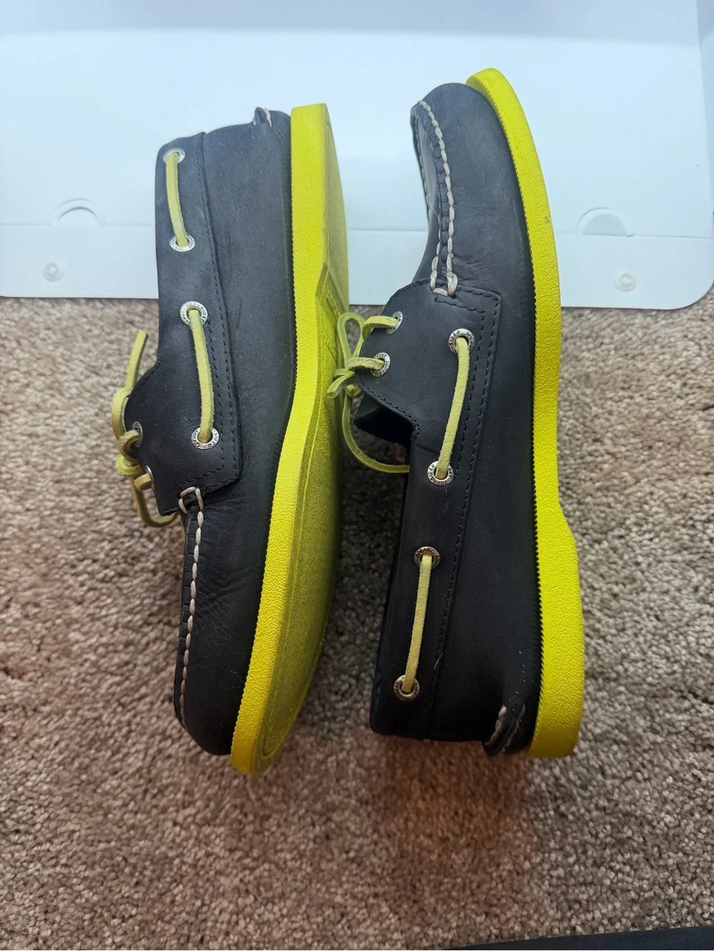 Sperry Men’s Black Boat Shoes with Neon Yellow Accents